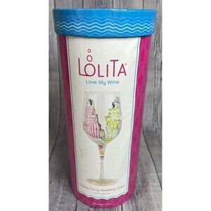 Lolita Topsy Turvy Wedding Cake Hand Painted Wine Glass in box  * READ*  Retired